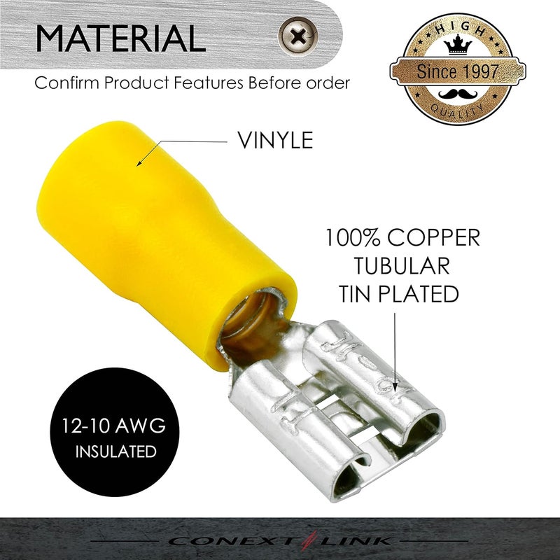 Conext Link Vinyl Quick Disconnect Terminal, Female Yellow 12-10awg, 0.250", 25 Pack（17345） - Image 2
